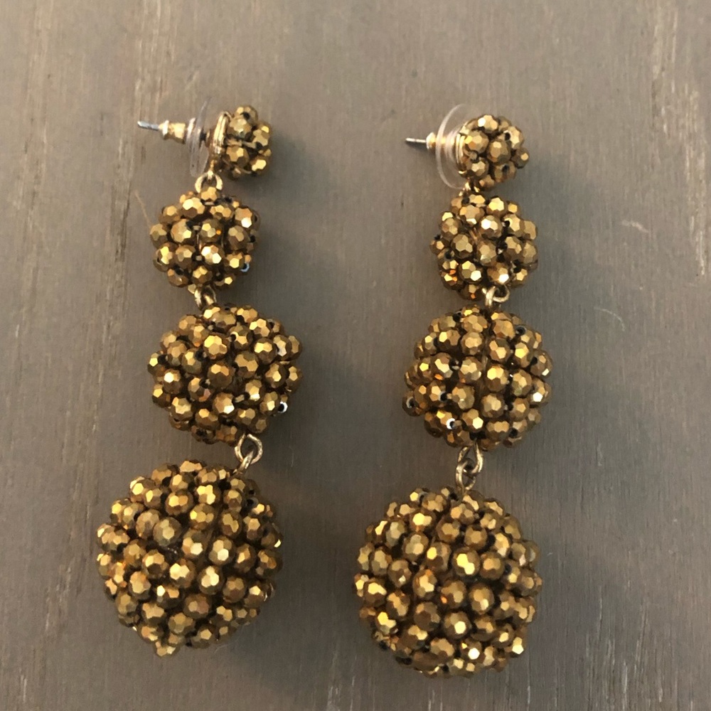 J. Crew gold crystal triple ball drop earring